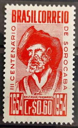 C 343 Selo Tricentenario de Sorocaba Baltasar Fernandes Personalidade Chapeu 1954