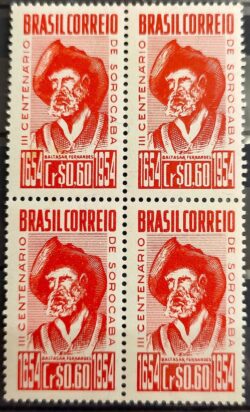 C 343 Selo Tricentenario de Sorocaba Baltasar Fernandes Personalidade Chapeu 1954 Quadra