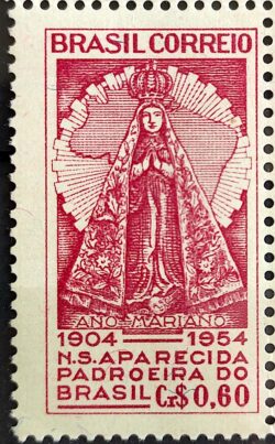 C 345 Selo Congresso da Padroeira do Brasil Nossa Senhora Aparecida Religiao 1954