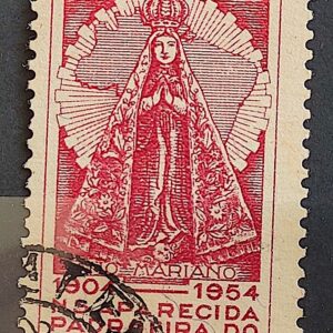 C 345 Selo Congresso da Padroeira do Brasil Nossa Senhora Aparecida Religiao 1954 Circulado 1