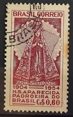 C 345 Selo Congresso da Padroeira do Brasil Nossa Senhora Aparecida Religiao 1954 Circulado 5
