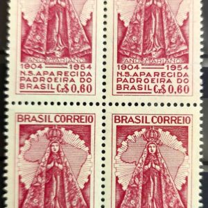 C 345 Selo Congresso da Padroeira do Brasil Nossa Senhora Aparecida Religiao 1954 Quadra 2