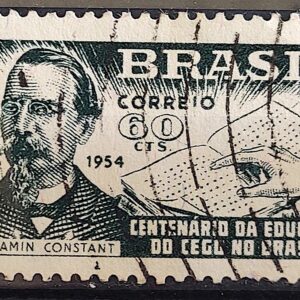 C 347 Selo Centenario da Educacao do Cego no Brasil Braile Benjamin Constant Personalidade 1954 Circulado 1
