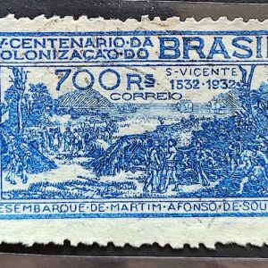 C 45 Selo Fundacao Sao Vicente Martim Afonso de Souza 1932 2 Circulado