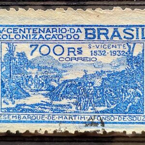 C 45 Selo Fundacao Sao Vicente Martim Afonso de Souza 1932 3 Circulado