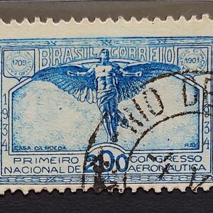 C 65 Selo Congresso Nacional de Aeronautica Sao Paulo Santos Dumont Aviao Aviacao 1934 3 Circulado