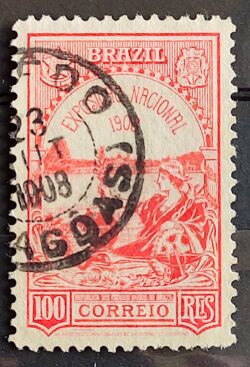 C 7 Selo Exposicao Nacional Rio de Janeiro 1908 2 Circulado