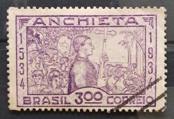 C 75 Selo Centenario de Nascimento de Jose de Anchieta Religiao Igreja 1934 2 Circulado