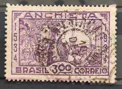 C 75 Selo Centenario de Nascimento de Jose de Anchieta Religiao Igreja 1934 5 Circulado