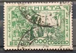 C 77 Selo Centenario de Nascimento de Jose de Anchieta Religiao Igreja 1934 2 Circulado