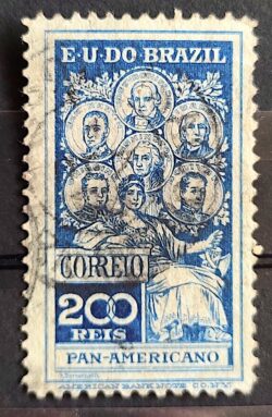 C 9 Selo Pan Americano Panamericano Jose Bonifacio Washington San Martin Hidalgo Bolivar 1909 13 Circulado