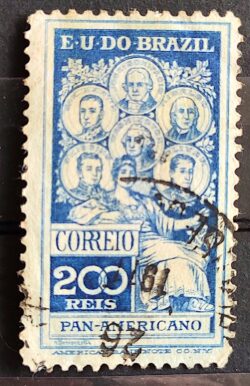 C 9 Selo Pan Americano Panamericano Jose Bonifacio Washington San Martin Hidalgo Bolivar 1909 14 Circulado