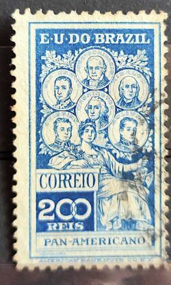 C 9 Selo Pan Americano Panamericano Jose Bonifacio Washington San Martin Hidalgo Bolivar 1909 18 Circulado