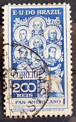 C 9 Selo Pan Americano Panamericano Jose Bonifacio Washington San Martin Hidalgo Bolivar 1909 3 Circulado