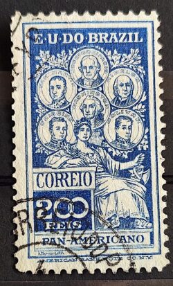 C 9 Selo Pan Americano Panamericano Jose Bonifacio Washington San Martin Hidalgo Bolivar 1909 8 Circulado