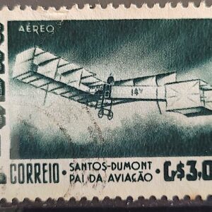A 80 Selo Aereo Santos Dumont Aviao Aviacao 14 Bis 1956 Circulado 2