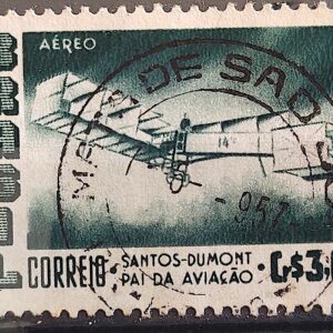 A 80 Selo Aereo Santos Dumont Aviao Aviacao 14 Bis 1956 Circulado 3