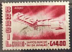 A 82 Selo Aereo Santos Dumont Aviao Aviacao 14 Bis 1956 Circulado 1