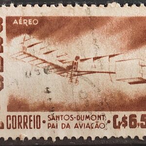 A 83 Selo Aereo Santos Dumont Aviao Aviacao 14 Bis 1956 Circulado 1