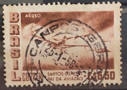 A 83 Selo Aereo Santos Dumont Aviao Aviacao 14 Bis 1956 Circulado 3