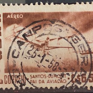 A 83 Selo Aereo Santos Dumont Aviao Aviacao 14 Bis 1956 Circulado 3