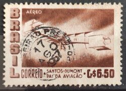A 83 Selo Aereo Santos Dumont Aviao Aviacao 14 Bis 1956 Circulado 4