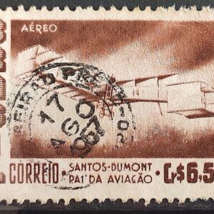 A 83 Selo Aereo Santos Dumont Aviao Aviacao 14 Bis 1956 Circulado 4
