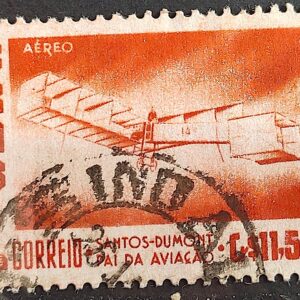 A 84 Selo Aereo Santos Dumont Aviao Aviacao 14 Bis 1956 Circulado 2