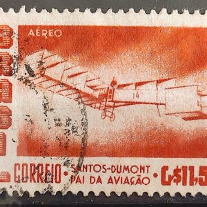 A 84 Selo Aereo Santos Dumont Aviao Aviacao 14 Bis 1956 Circulado 4