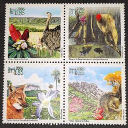 C 2653 Selo Parques Nacionais Macaco Lobo Avestruz Ipe Fauna Flora 2006