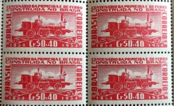 C 337 Selo Primeira Estrada de Ferro no Brasil Trem Locomotiva 1954 Quadra 1