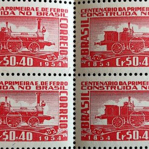 C 337 Selo Primeira Estrada de Ferro no Brasil Trem Locomotiva 1954 Quadra 1