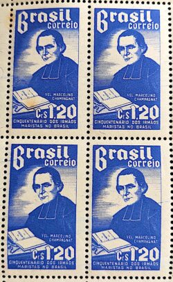 C 340 Selo Cinquentenario Irmaos Maristas Marcelino Champagnat Religiao Personalidade 1954 Quadra 1