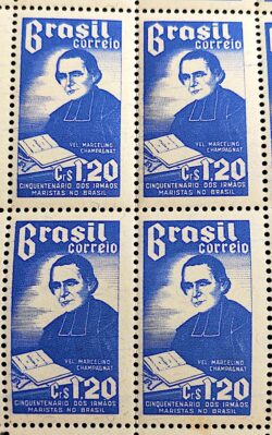 C 340 Selo Cinquentenario Irmaos Maristas Marcelino Champagnat Religiao Personalidade 1954 Quadra 2