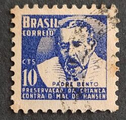 C 355 Selo Campanha Contra o Mal de Hansen Hanseniase Padre Bento Religiao Saude H3 1954 Circulado 2