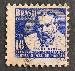 C 355 Selo Campanha Contra o Mal de Hansen Hanseniase Padre Bento Religiao Saude H3 1954 Circulado 7