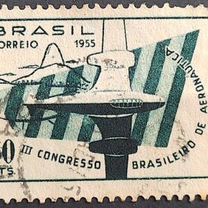 C 359 Selo Congresso Brasileiro de Aeronautica Aviao Militar 1955 Circulado 3