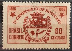 C 361 Selo Centenario Cidade Botucatu Brasao 1955 Circulado 1