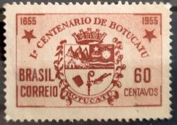 C 361 Selo Centenario Cidade Botucatu Brasao 1955 Circulado 5