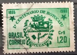 C 362 Selo Centenario Cidade Botucatu Brasao 1955 Circulado 2