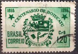 C 362 Selo Centenario Cidade Botucatu Brasao 1955 Circulado 7