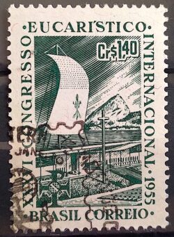 C 365 Selo Congresso Eucaristico Internacional Religiao 1955 Circulado 1