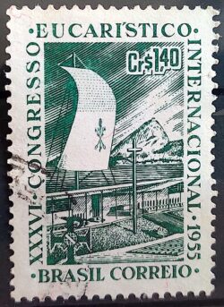 C 365 Selo Congresso Eucaristico Internacional Religiao 1955 Circulado 3