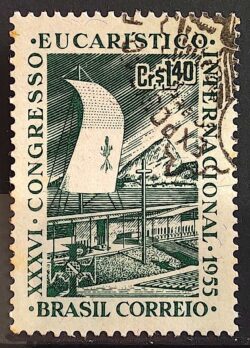 C 365 Selo Congresso Eucaristico Internacional Religiao 1955 Circulado 4