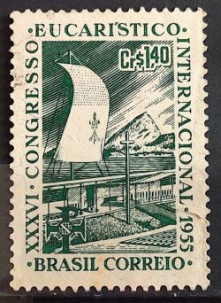 C 365 Selo Congresso Eucaristico Internacional Religiao 1955 Circulado 5