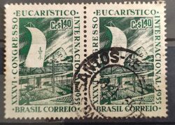C 365 Selo Congresso Eucaristico Internacional Religiao 1955 Circulado Dupla 1