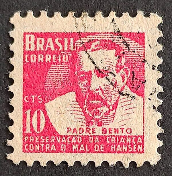 C 369 Selo Campanha Contra o Mal de Hansen Hanseniase Padre Bento Religiao Saude H4 1955 Circulado 1