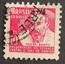 C 369 Selo Campanha Contra o Mal de Hansen Hanseniase Padre Bento Religiao Saude H4 1955 Circulado 3