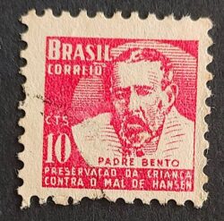 C 369 Selo Campanha Contra o Mal de Hansen Hanseniase Padre Bento Religiao Saude H4 1955 Circulado 4