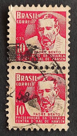 C 369 Selo Campanha Contra o Mal de Hansen Hanseniase Padre Bento Religiao Saude H4 1955 Circulado 8 Dupla